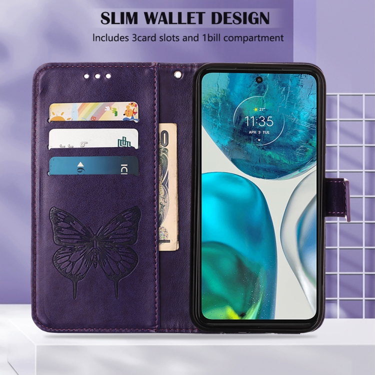  Motorola Moto G52/G82 Fodral Tryckt Fjäril Mörk Lila