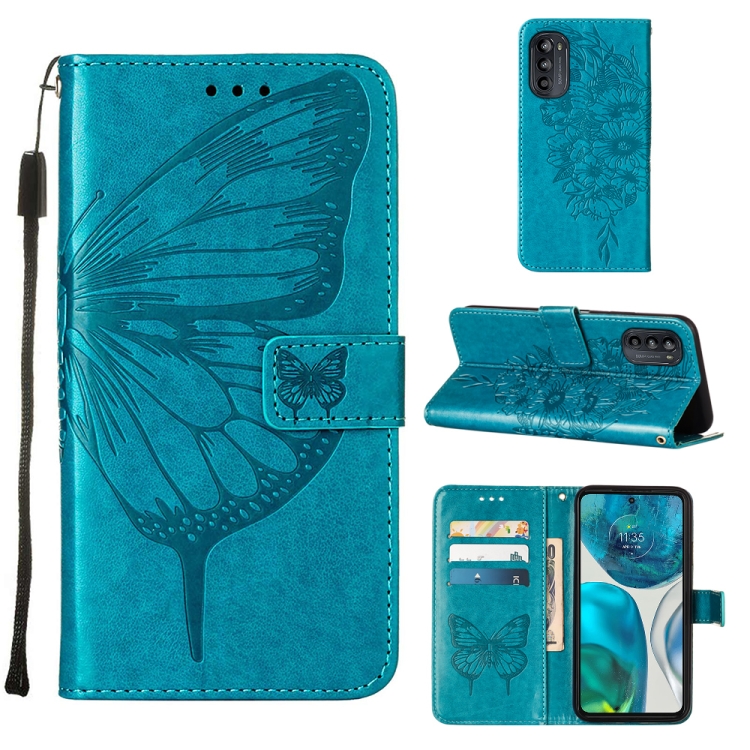  Motorola Moto G52/G82 Fodral Tryckt Fjäril Blå