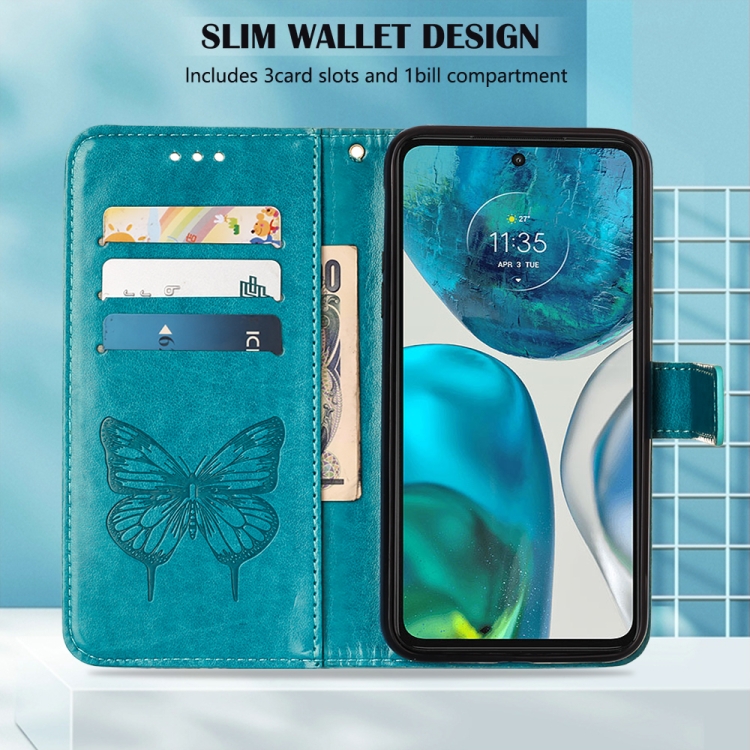  Motorola Moto G52/G82 Fodral Tryckt Fjäril Blå