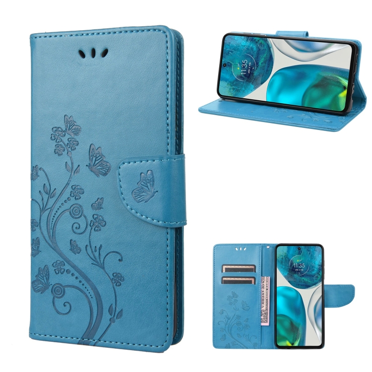  Motorola Moto G52/G82 Fodral Blommigt Tryck Blå