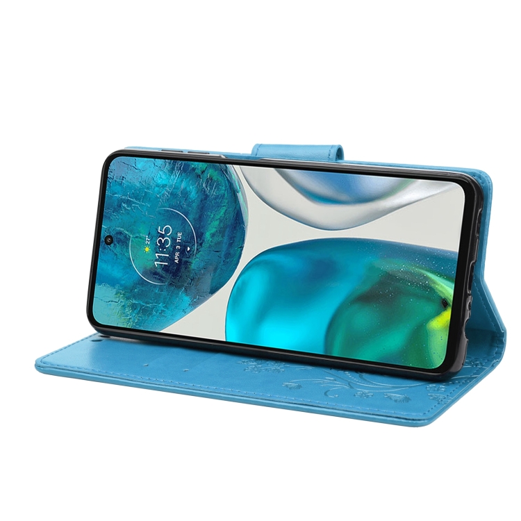  Motorola Moto G52/G82 Fodral Blommigt Tryck Blå