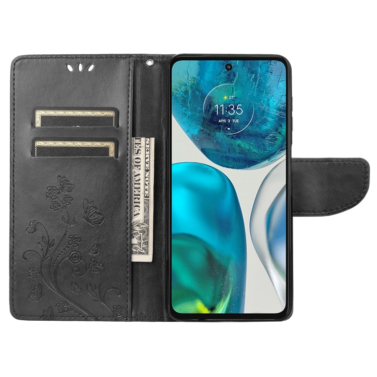  Motorola Moto G52/G82 Fodral Blommigt Tryck Svart