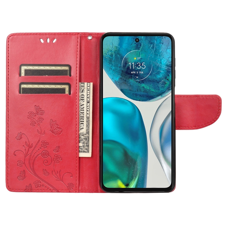  Motorola Moto G52/G82 Fodral Blommigt Tryck Röd