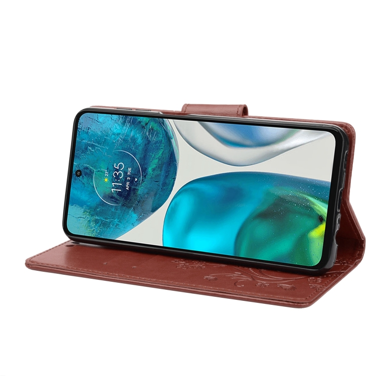  Motorola Moto G52/G82 Fodral Blommigt Tryck Brun