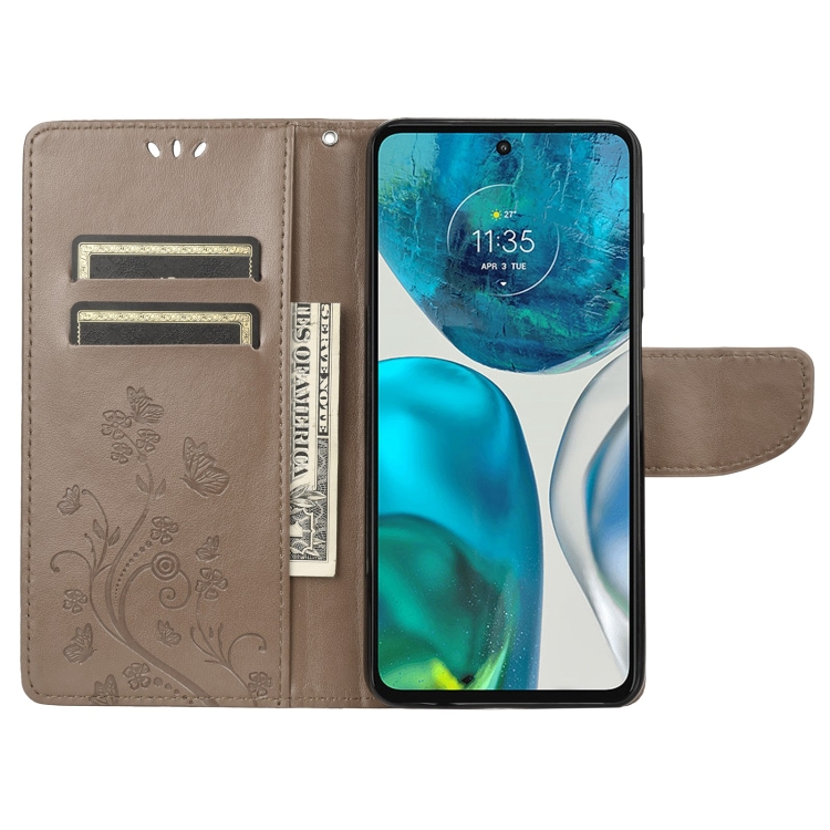  Motorola Moto G52/G82 Fodral Blommigt Tryck Grå