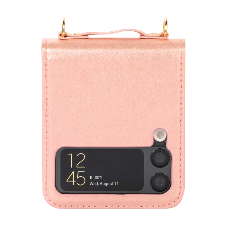 Galaxy Z Flip 3 Skal Solid Läder 2 Kortfack Roséguld
