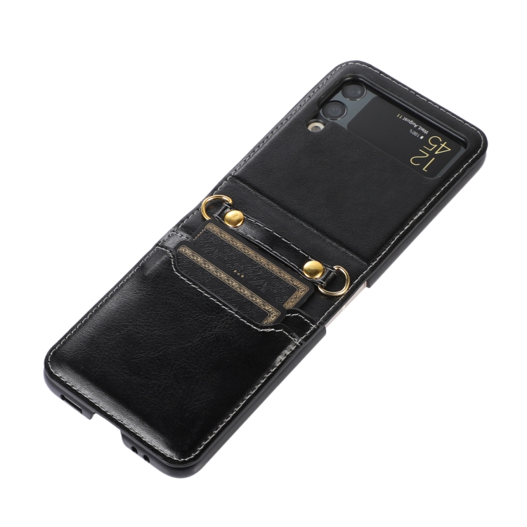  Galaxy Z Flip 3 Skal Solid Läder 2 Kortfack Svart