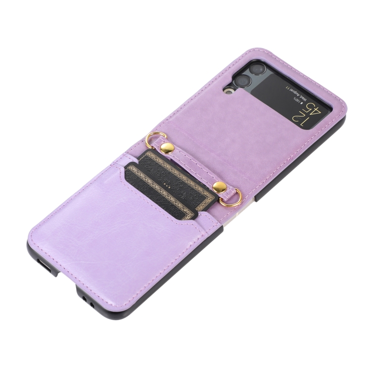 Galaxy Z Flip 3 Skal Solid Läder 2 Kortfack Lila