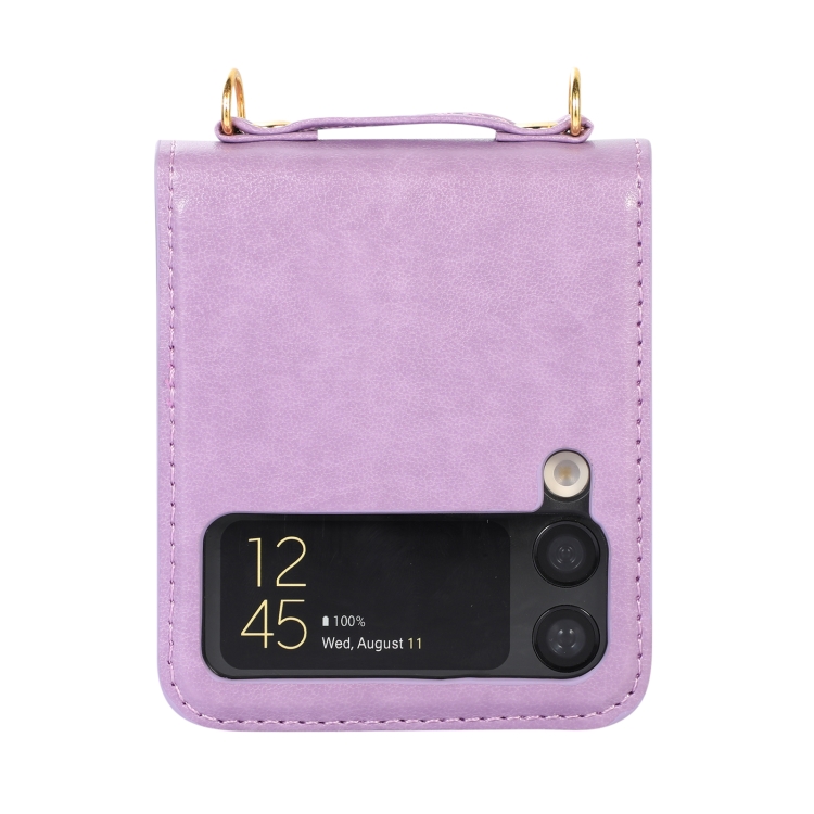  Galaxy Z Flip 3 Skal Solid Läder 2 Kortfack Lila