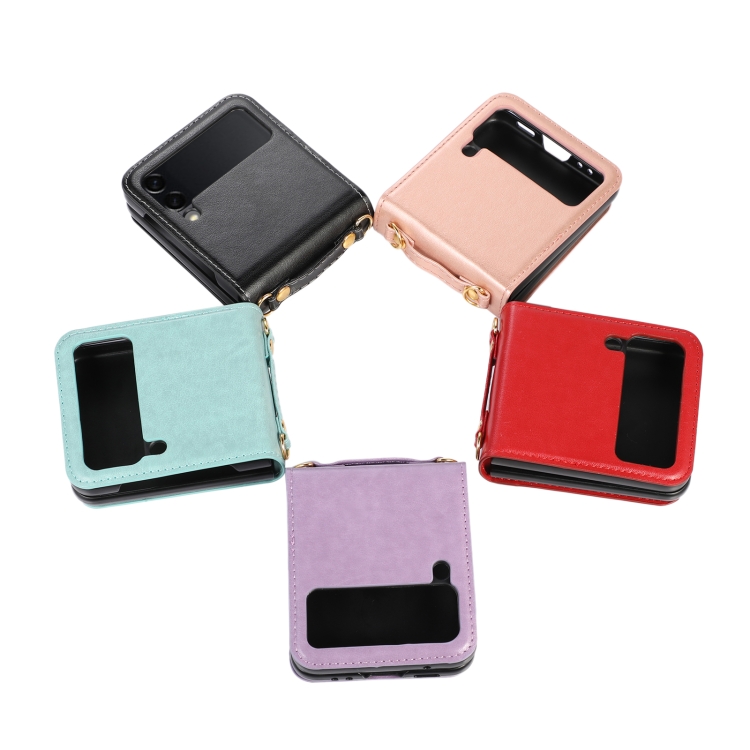  Galaxy Z Flip 3 Skal Solid Läder 2 Kortfack Lila
