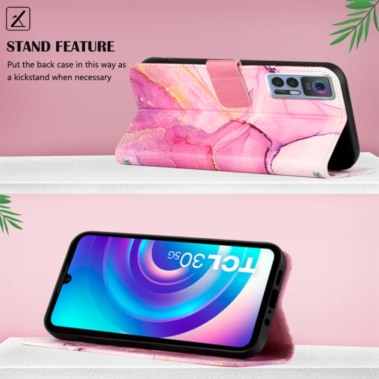  TCL 30+ (2022) Fodral Marmor Rosa/Lila/Guld
