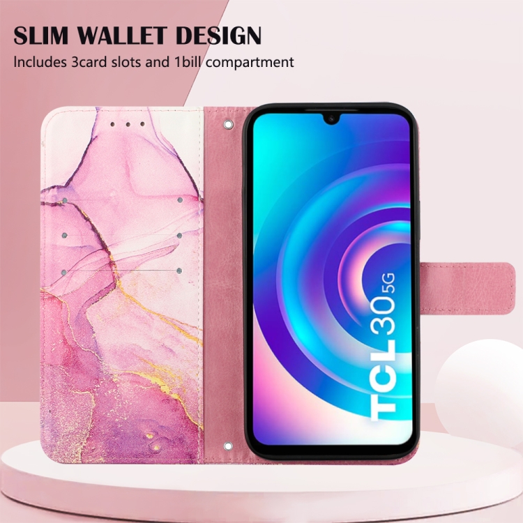  TCL 30+ (2022) Fodral Marmor Rosa/Lila/Guld