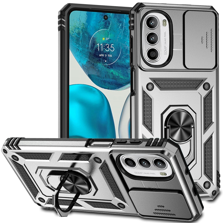  Motorola Moto G52/G82 Skal CamShield Ring Armor Silver
