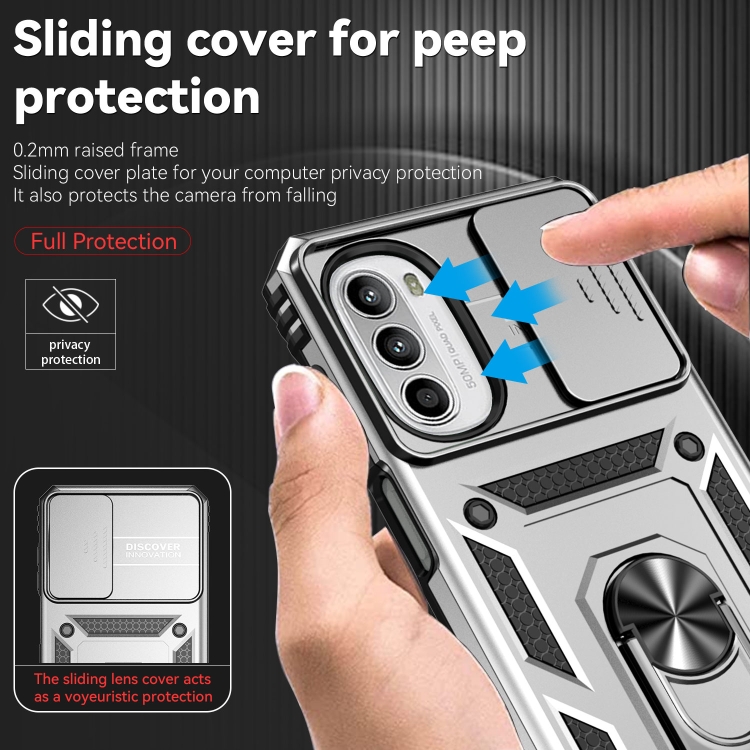  Motorola Moto G52/G82 Skal CamShield Ring Armor Silver