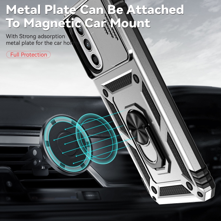  Motorola Moto G52/G82 Skal CamShield Ring Armor Silver