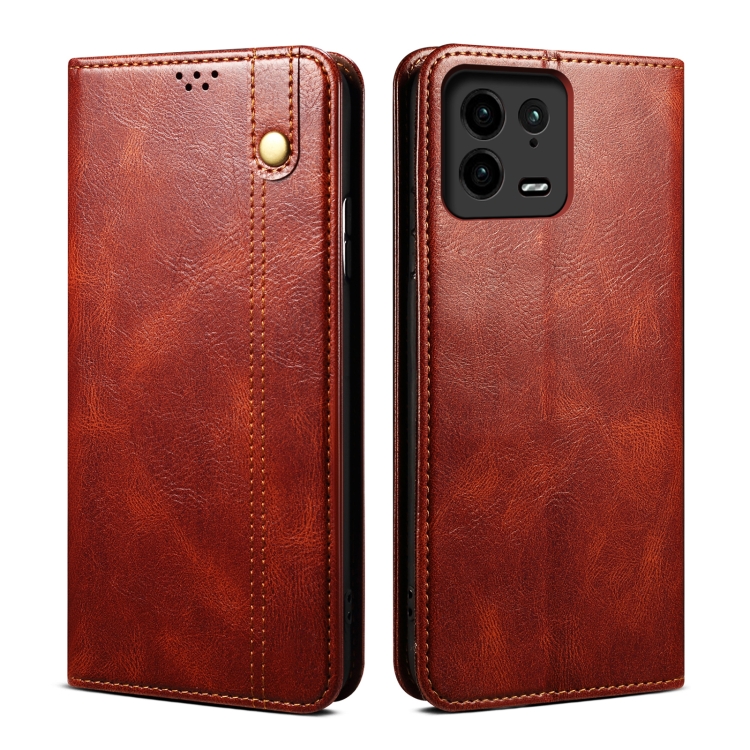 Xiaomi 13 Pro 5G Fodral Oil Wax Flip Läder Brun