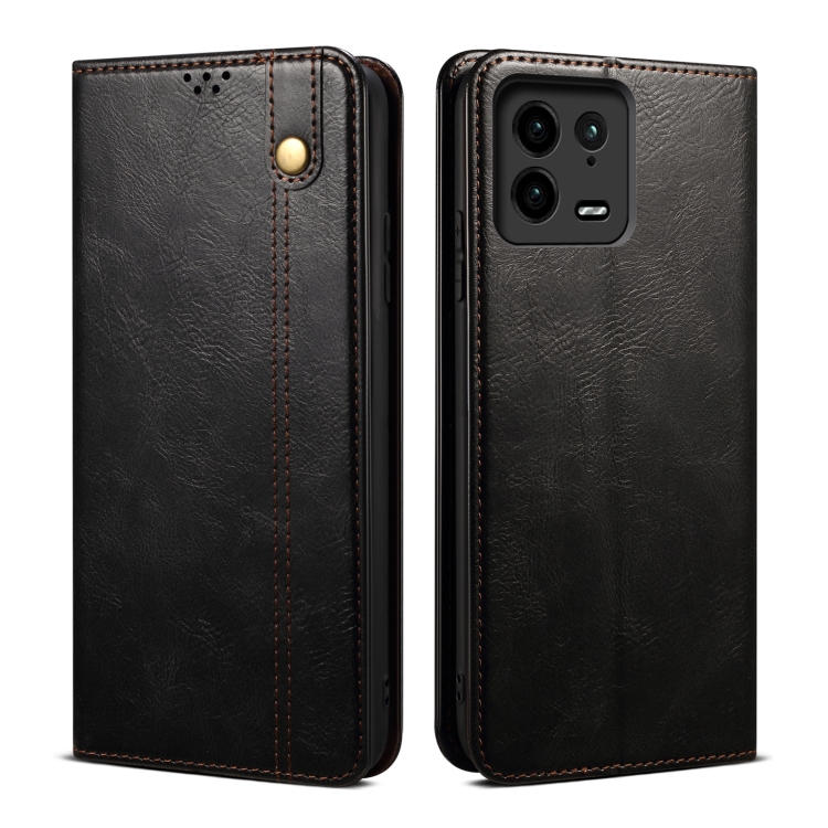  Xiaomi 13 Pro 5G Fodral Oil Wax Flip Läder Svart