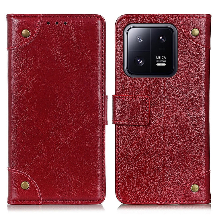 Xiaomi 13 5G Fodral Mässing Dekor Vinröd