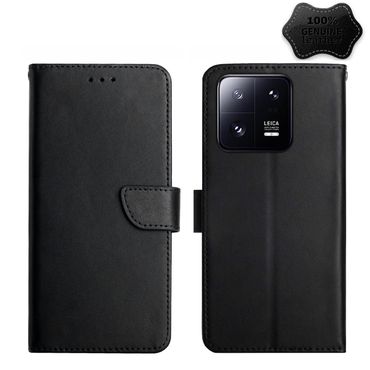  Xiaomi 13 5G Fodral Äkta Läder Nappa Textur Svart