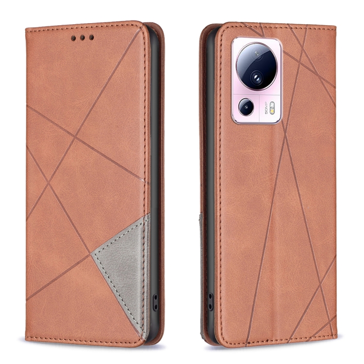  Xiaomi 13 Lite 5G Fodral Geometriskt Flip Läder Brun