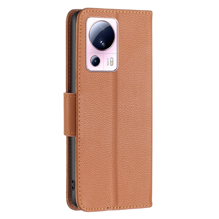  Xiaomi 13 Lite 5G Fodral Litchi Shark Läder Brun