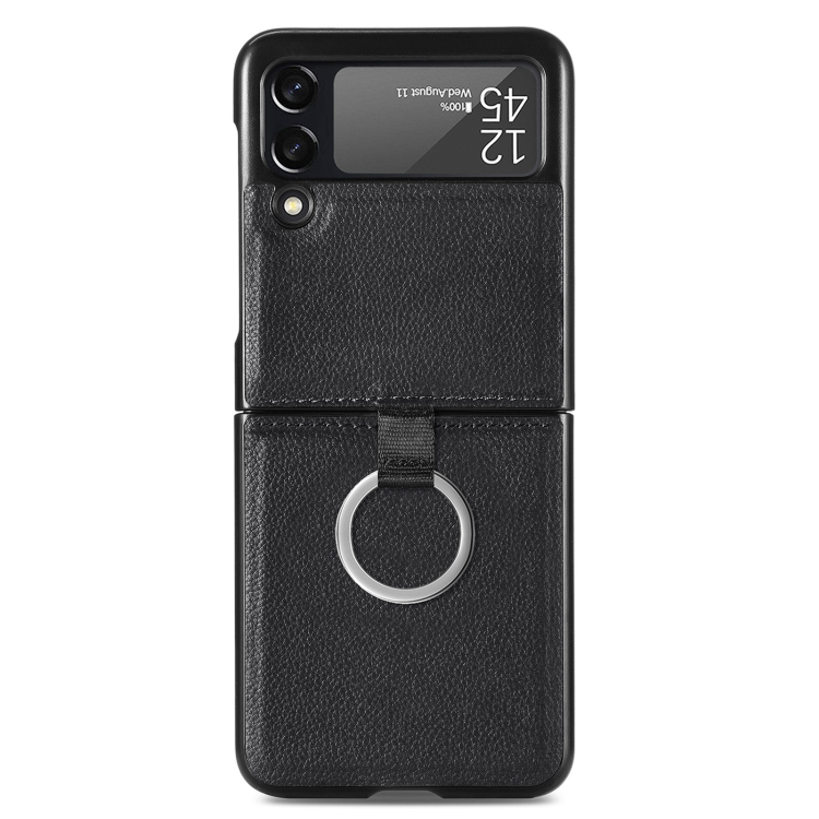  Galaxy Z Flip 3 Skal Litchi Ring Svart