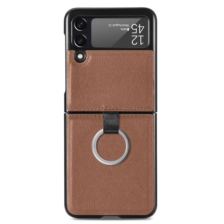  Galaxy Z Flip 3 Skal Litchi Ring Brun
