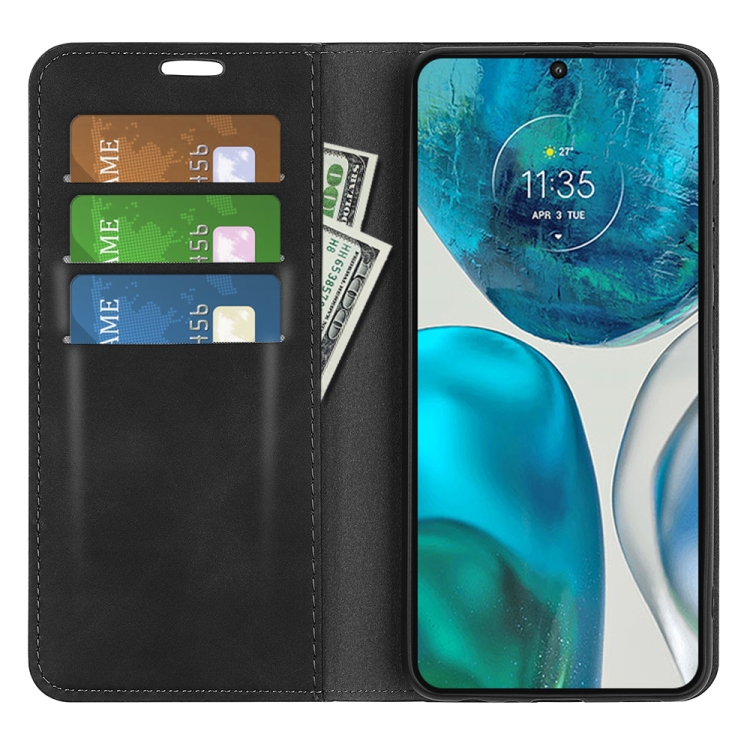  Motorola Moto G52/G82 Fodral Flip Retro Läder Svart