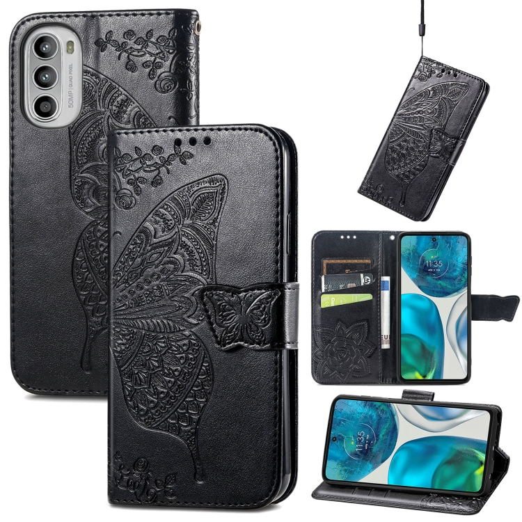  Motorola Moto G52/G82 Fodral Fjäril Tryck Svart