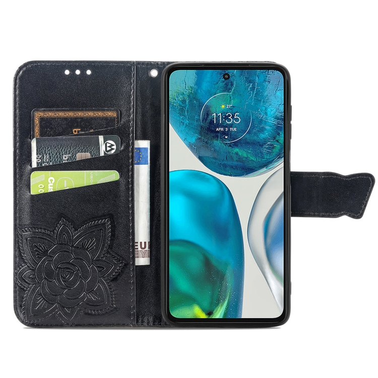  Motorola Moto G52/G82 Fodral Fjäril Tryck Svart