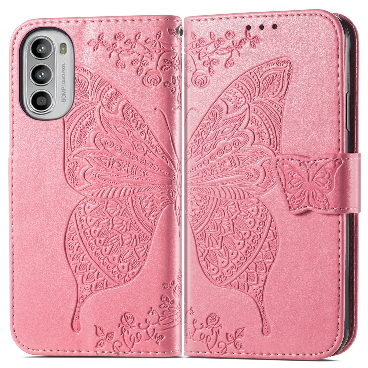  Motorola Moto G52/G82 Fodral Fjäril Tryck Rosa