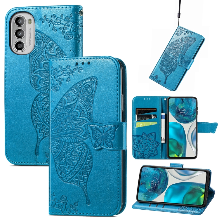  Motorola Moto G52/G82 Fodral Fjäril Tryck Blå