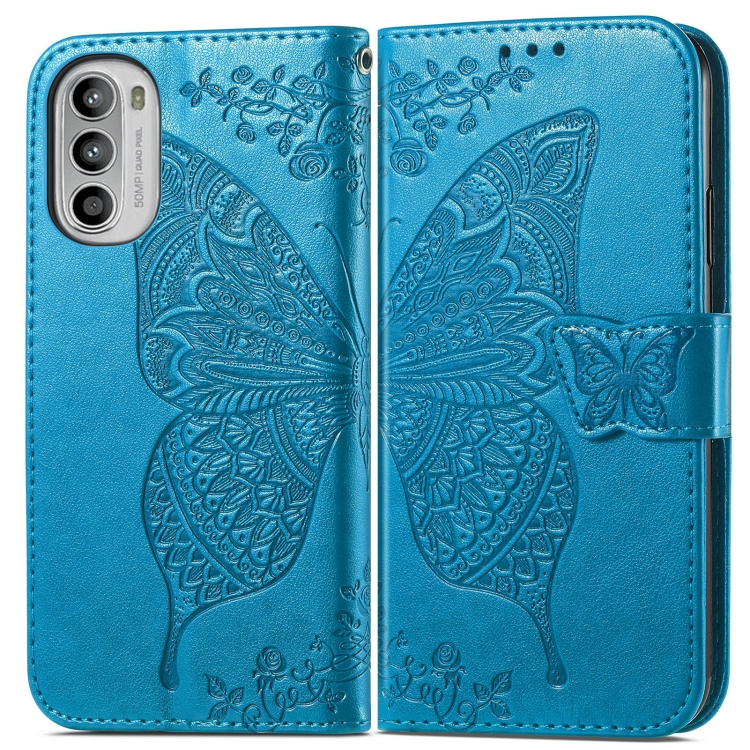  Motorola Moto G52/G82 Fodral Fjäril Tryck Blå