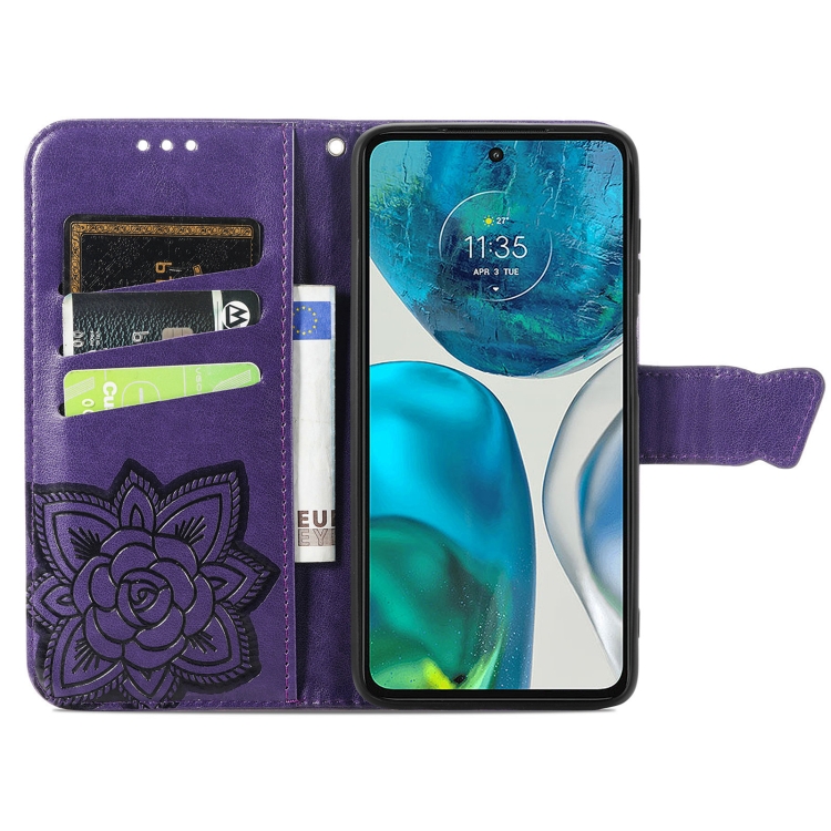  Motorola Moto G52/G82 Fodral Fjäril Tryck Mörk Lila