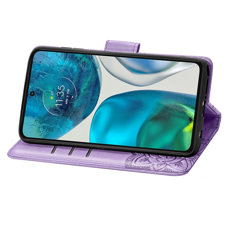  Motorola Moto G52/G82 Fodral Fjäril Tryck Ljus Lila