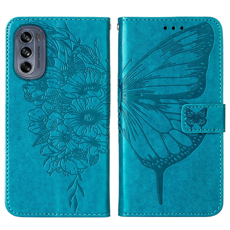  Motorola Moto G62 5G Fodral Med Fjäril Tryck Blå