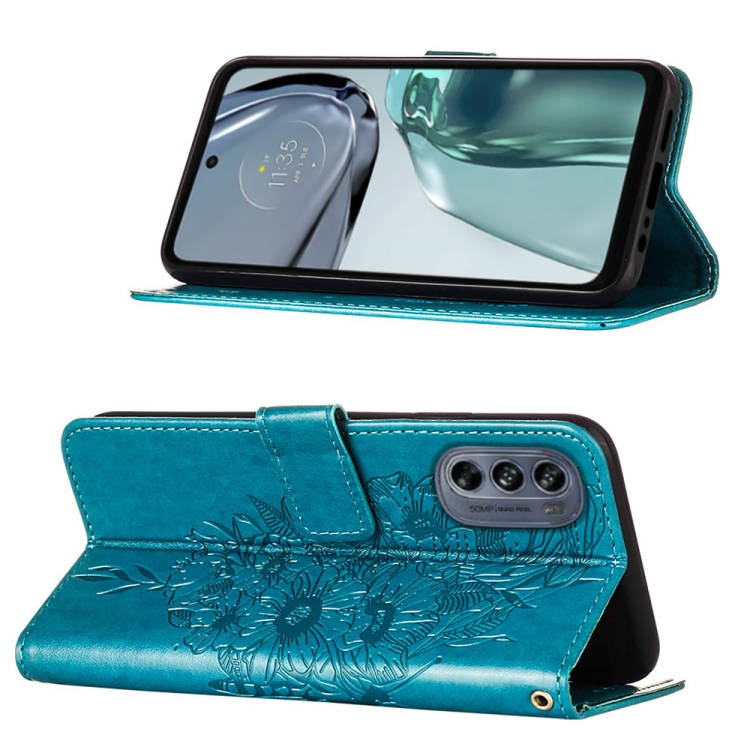  Motorola Moto G62 5G Fodral Med Fjäril Tryck Blå