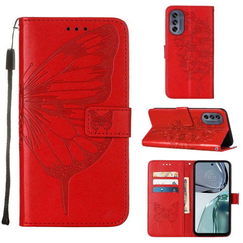  Motorola Moto G62 5G Fodral Med Fjäril Tryck Röd