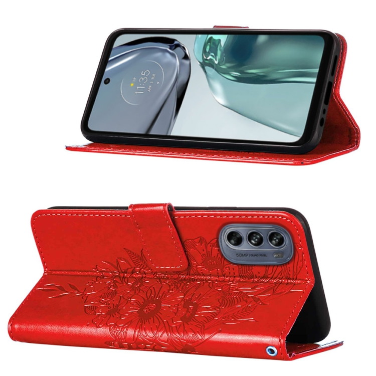  Motorola Moto G62 5G Fodral Med Fjäril Tryck Röd