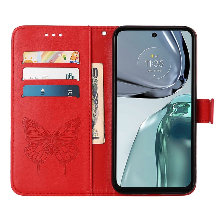  Motorola Moto G62 5G Fodral Med Fjäril Tryck Röd
