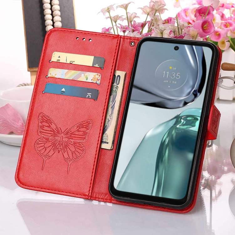  Motorola Moto G62 5G Fodral Med Fjäril Tryck Röd