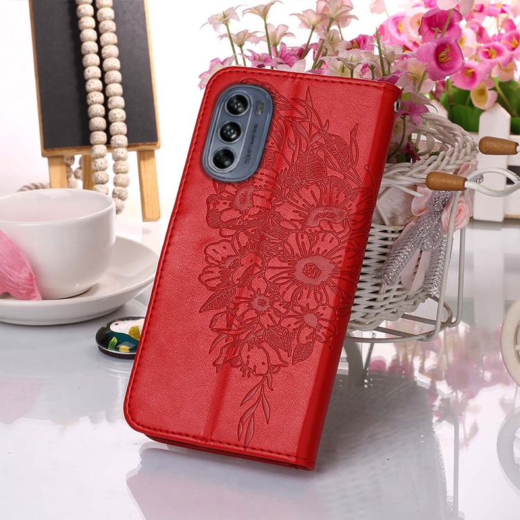  Motorola Moto G62 5G Fodral Med Fjäril Tryck Röd
