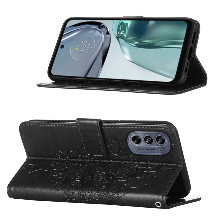  Motorola Moto G62 5G Fodral Med Fjäril Tryck Svart