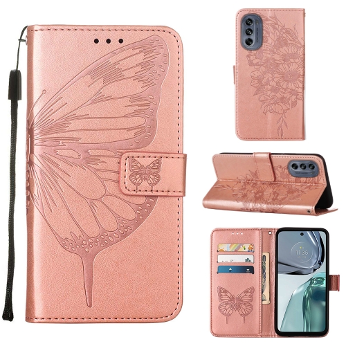  Motorola Moto G62 5G Fodral Med Fjäril Tryck Roséguld