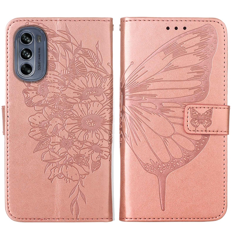  Motorola Moto G62 5G Fodral Med Fjäril Tryck Roséguld
