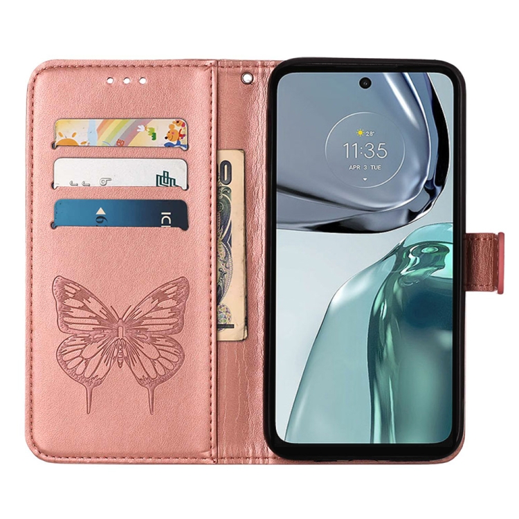  Motorola Moto G62 5G Fodral Med Fjäril Tryck Roséguld