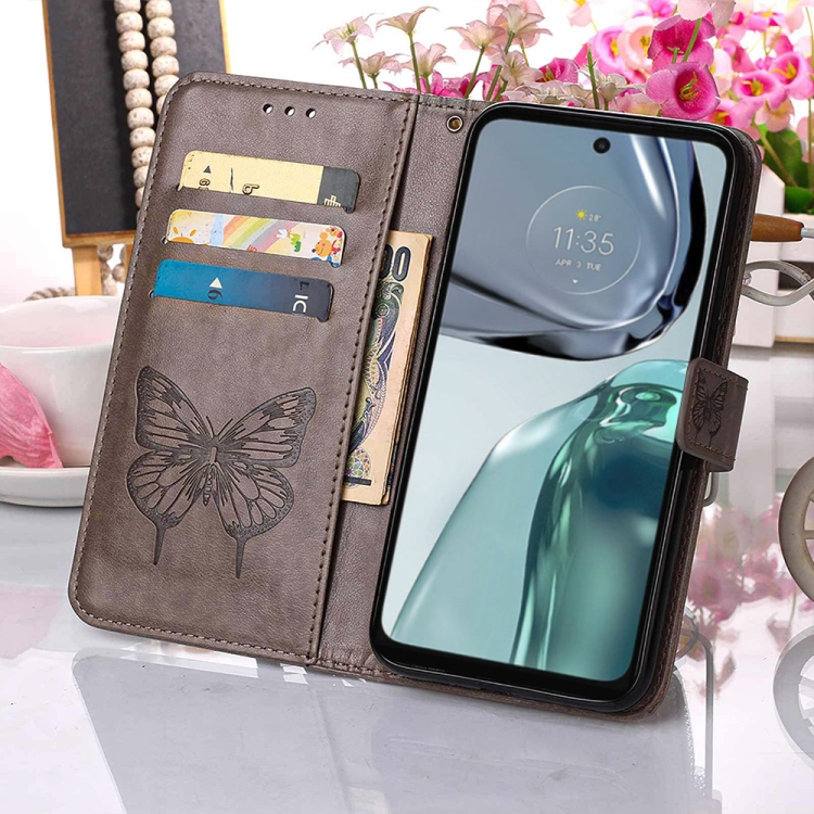  Motorola Moto G62 5G Fodral Med Fjäril Tryck Grå