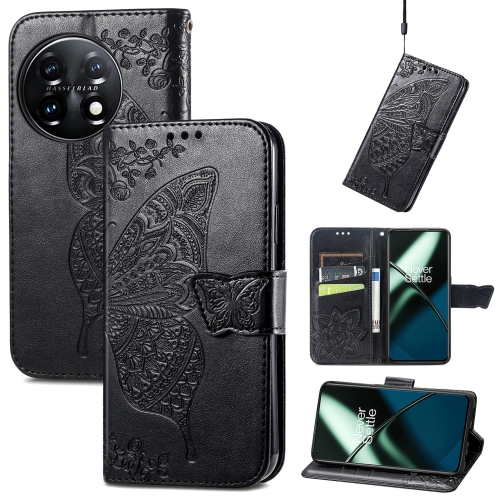  OnePlus 11 5G Fodral Butterfly Läder Svart