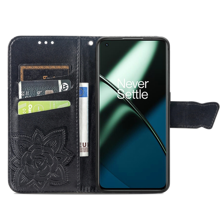  OnePlus 11 5G Fodral Butterfly Läder Svart
