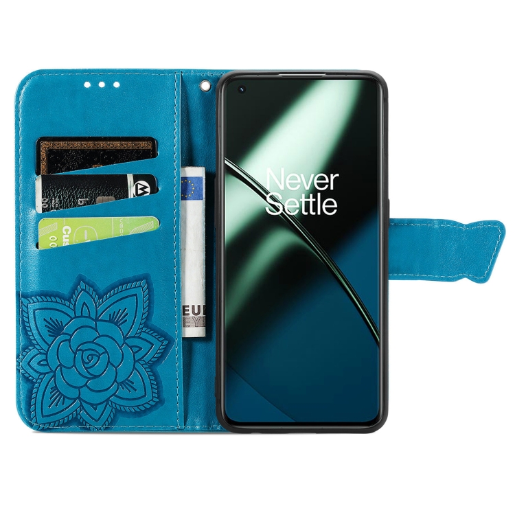  OnePlus 11 5G Fodral Butterfly Läder Blå